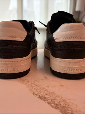 Vince Black and White Leather Low-Top Sneakers